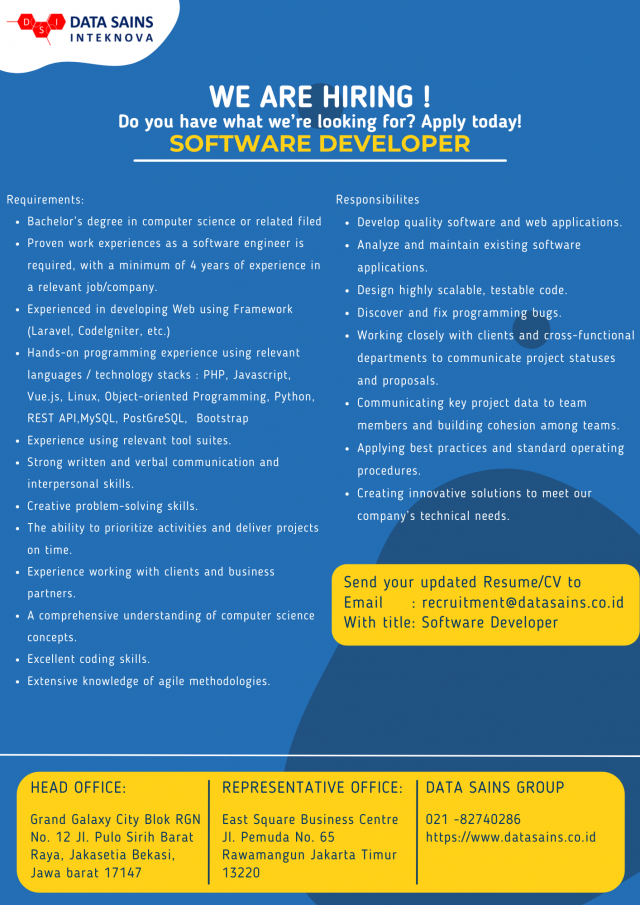 Software Developer - Data Sains Inteknova